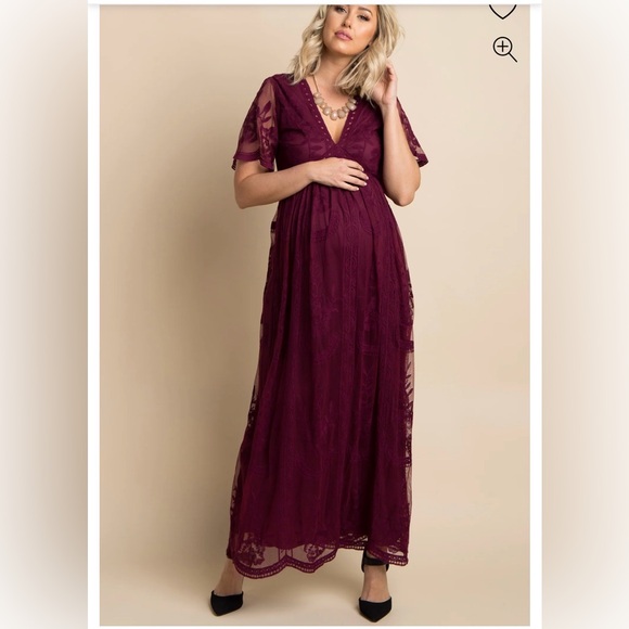 Pinkblush Dresses & Skirts - Pinkblush Burgundy Floral Lace Overlay Maxi Maternity Dress